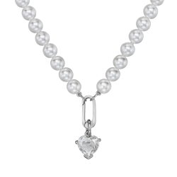 Traveller Parelketting met Hanger - Dames - Parels - 8 mm - Wit - Kristal - Hart - 45 cm - Geplatineerd - 114314