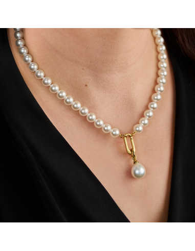 Traveller Dames Parelketting met Hanger - Parels - 8 mm - Wit - Parel - 12x14 mm - Ovaal - 45 cm - Verguld - 114316