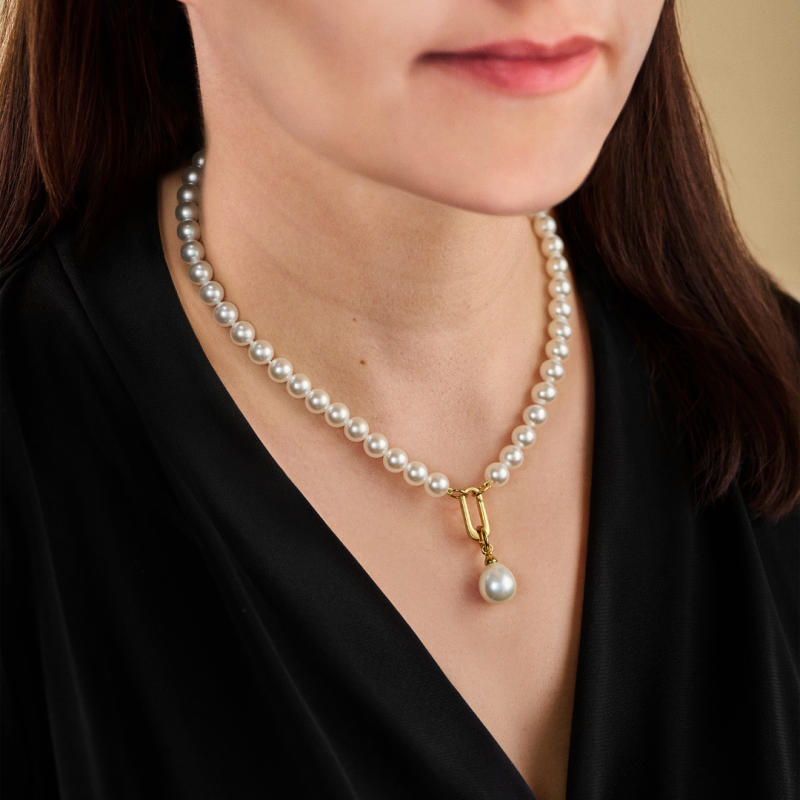 Traveller Dames Parelketting met Hanger - Parels - 8 mm - Wit - Parel - 12x14 mm - Ovaal - 45 cm - Verguld