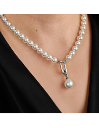 Traveller Parelketting met Hanger - Dames - Parels - 8 mm - Wit - Parel - 12x14 mm - Ovaal - 45 cm - Geplatineerd - 114318