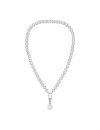 Traveller Pearl Necklace with Pendant - Pearls - 8 mm - White - Pearl - 12x14 mm - Oval - 45 cm - Platinum Plated - 114318