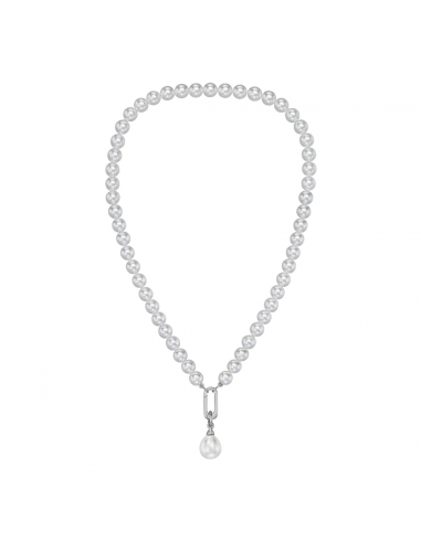 Traveller Perlenkette mit Anhänger - Perlen - 8 mm - Weiß - Perle - 12x14 mm - Oval - 45 cm - Platiniert - 114318