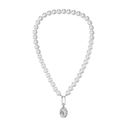 Traveller Parelketting met Hanger - Dames - Parels - 10mm - Wit - Kristal - Ovaal - 45 cm - Geplatineerd - 114322