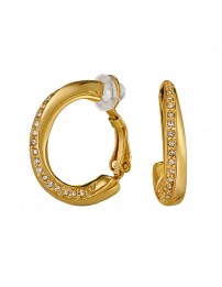 Traveller Clip-on Earrings - Hoops - Gold Plated - Crystals - 20 x 4 mm - 157730
