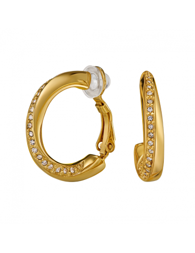 Traveller Clip-on Earrings - Hoops - Gold Plated - Crystals - 20 x 4 mm - 157730