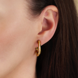 Traveller Clip-on Earrings - Hoops - Gold Plated - Crystals - 20 x 4 mm - 157730