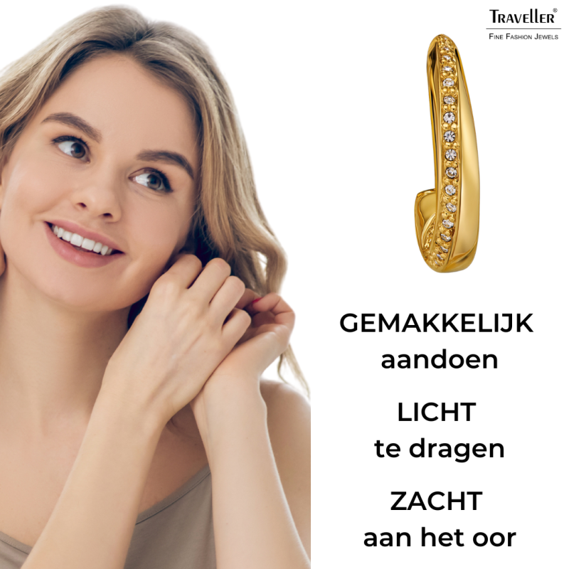 Traveller Clip Oorbellen - Oorringen - Verguld - Kristal - 20 x 4 mm - 157730