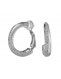 Traveller Clip-on Earrings - Hoops - Silver Coloured - Crystals - Platinum Plated - 20 x 4 mm - 157731