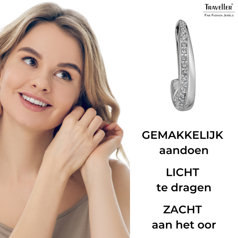 Traveller Clip Oorbellen - Oorringen - Zilverkleurig - Kristal - Geplatineerd - 20 x 4 mm - 157731