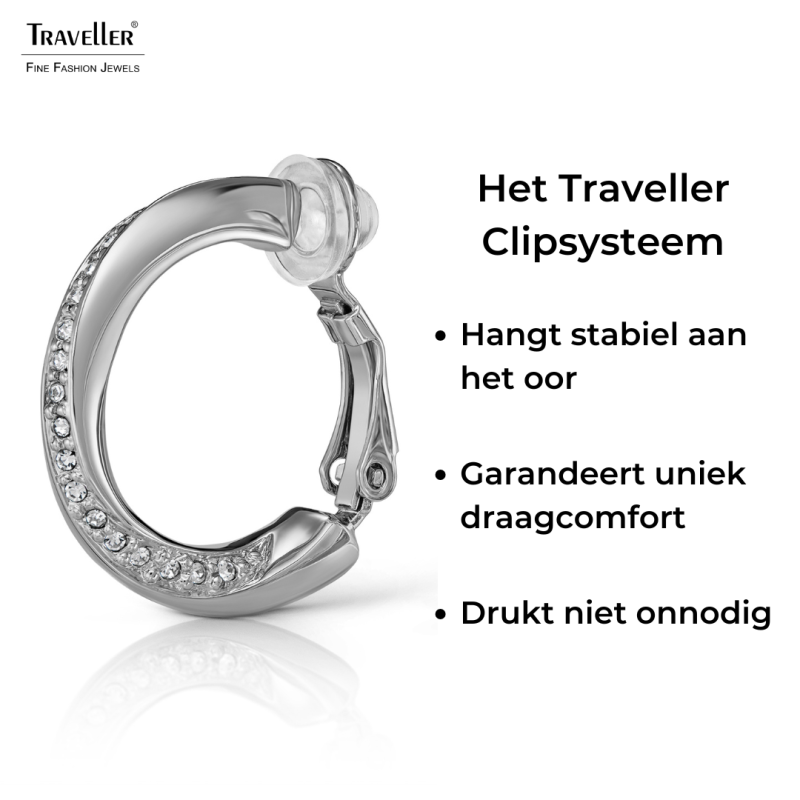 Traveller Clip Oorbellen - Oorringen - Zilverkleurig - Kristal - Geplatineerd - 20 x 4 mm - 157731