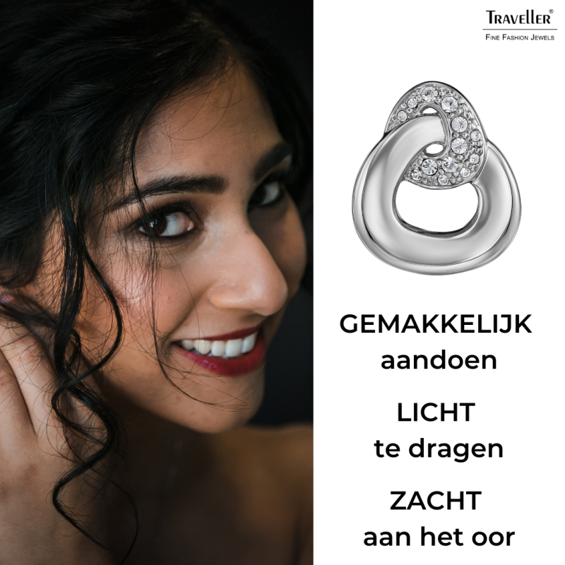 Traveller Clip Oorbellen - Zilverkleurig - Kristal - Driehoek - Geplatineerd - 20 x 17 mm - 157739