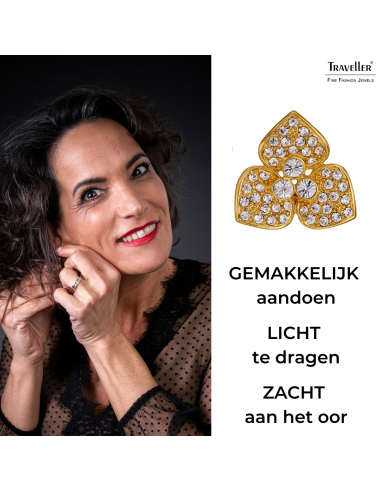 Traveller Clip Oorbellen - Verguld - Kristal - Bloem - Ø16 mm - 157740