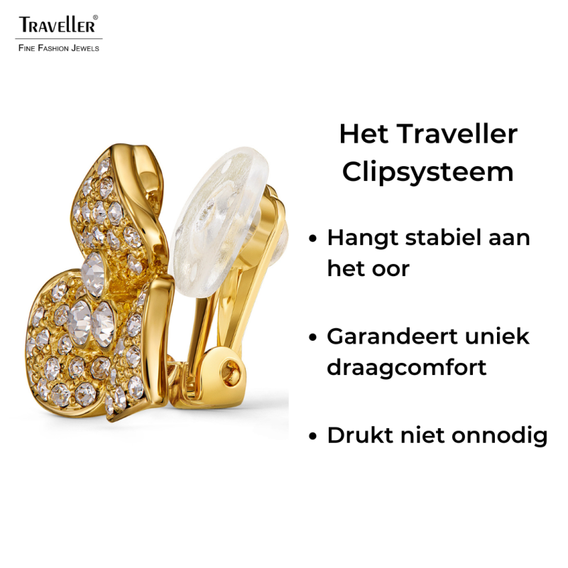 Traveller Clip Oorbellen - Verguld - Kristal - Bloem - Ø16 mm