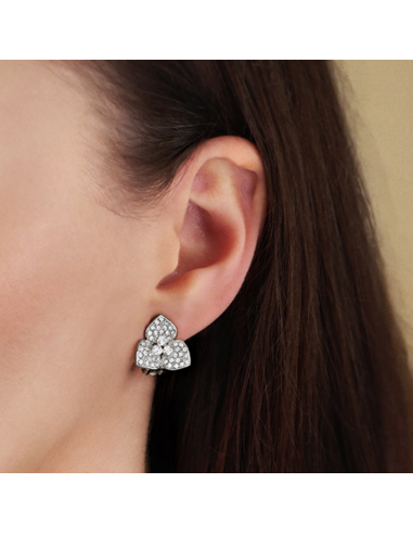 Traveller Clip-on Earrings - Silver Coloured - Crystals - Flower - Platinum Plated - Ø16 mm - 157741