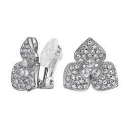 Traveller Clip-on Earrings - Silver Coloured - Crystals - Flower - Platinum Plated - Ø16 mm