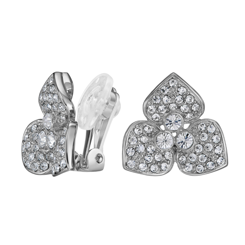 Traveller Clip-on Earrings - Silver Coloured - Crystals - Flower - Platinum Plated - Ø16 mm - 157741