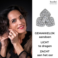 Traveller Oorclips - Zilverkleurig - Kristal - Bloem - Geplatineerd - Ø16 mm