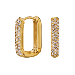 Traveller Earrings - Hoop Earrings - Gold Plated - Crystals - Square - Stainless Steel - 20 x 14 mm - 166333