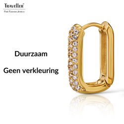 Traveller Oorringen - Verguld - Kristal - Vierkant - Edelstaal - 20 x 14 mm