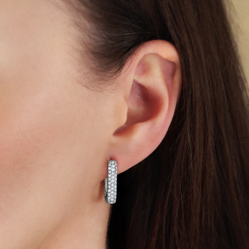 Traveller Oorringen - Zilverkleurig - Kristal - Vierkant - Edelstaal - 20 x 14 mm - 166334