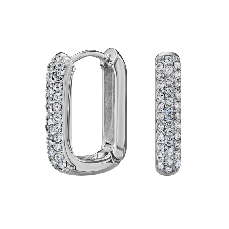 Traveller Earrings - Hoop Earrings - Silver Coloured - Crystals - Square - Stainless Steel - 20 x 14 mm - 166334