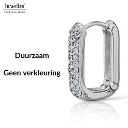 Traveller Oorringen - Zilverkleurig - Kristal - Vierkant - Edelstaal - 20 x 14 mm - 166334