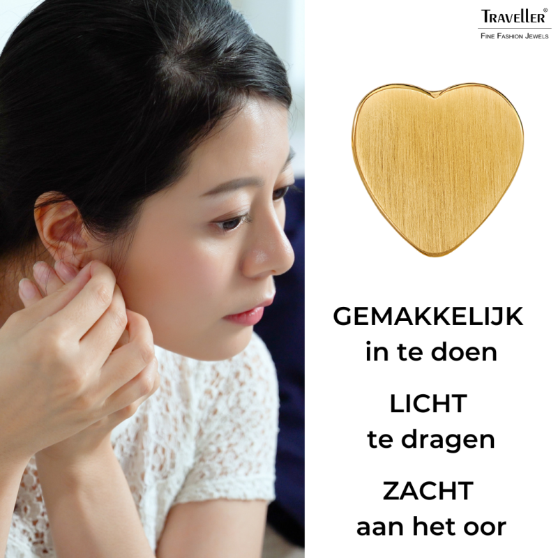 Traveller Oorstekers - Verguld - Hart - Edelstaal - 9 x 9 mm