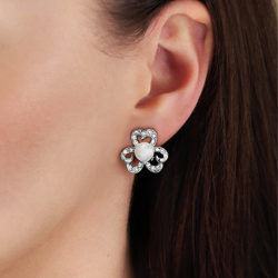 Traveller Ohrclips - Silberfarben - Perle - 8 mm - Weiss - Kristalle - Platiniert - 20x20 mm - 114296