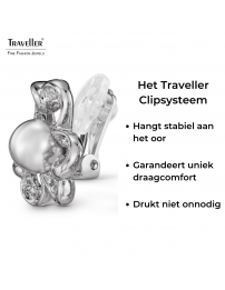 Traveller Clip Oorbellen - Zilverkleurig - Parel - 8 mm - Wit - Kristal - Geplatineerd - 20x20 mm - 114296