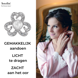 Traveller Clip Oorbellen - Zilverkleurig - Parel - 8 mm - Wit - Kristal - Geplatineerd - 20x20 mm - 114296