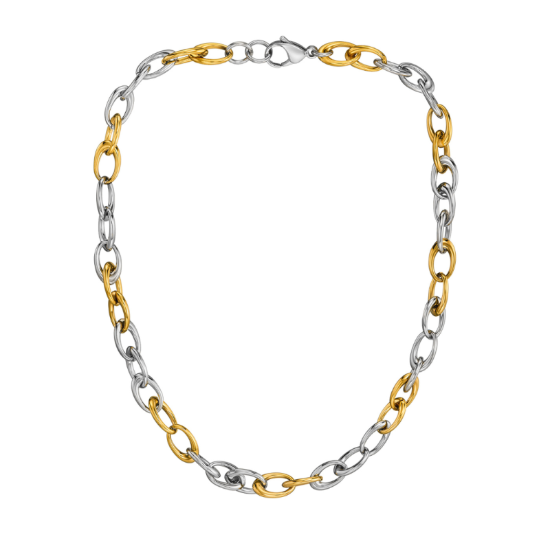 Traveller Necklace - Bicolour - Gold & Silver- Oval Links - Stainless Steel & Gold Plated Stainless Steel - 47 cm - 181264
