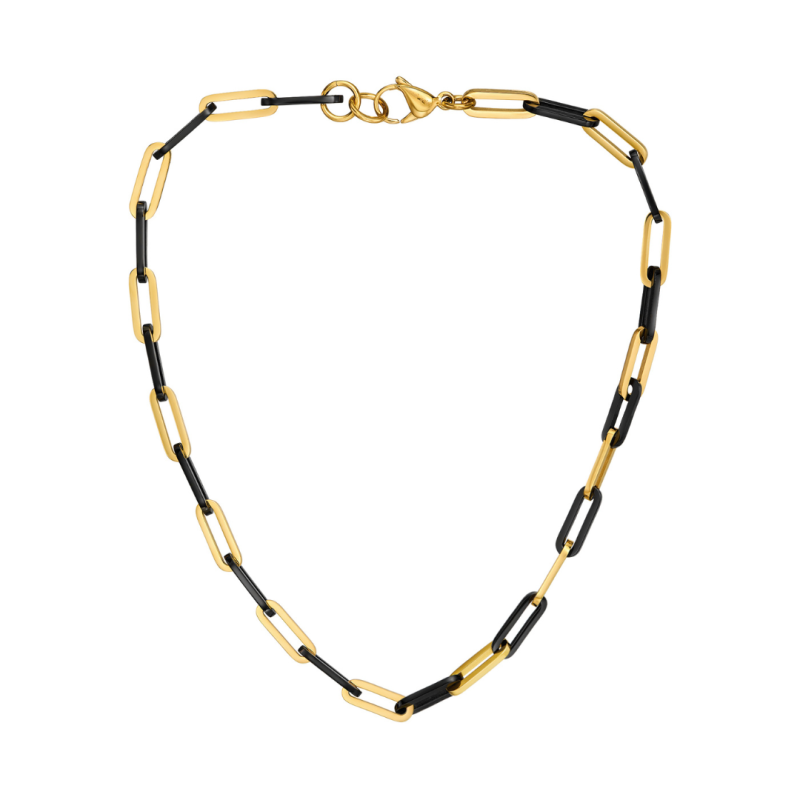 Traveller Ketting - Bicolor - Goud & Zwart - Schakels - Edelstaal - Verguld - 47 cm - 181266