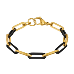 Traveller Armband Dames - Bicolor - Goud & Zwart - Schakels - Edelstaal - Verguld - 21 cm