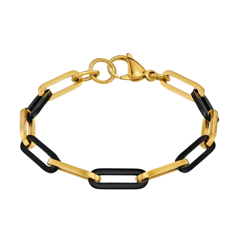 Traveller Armband Dames - Bicolor - Goud & Zwart - Schakels - Edelstaal - Verguld - 21 cm - 181267