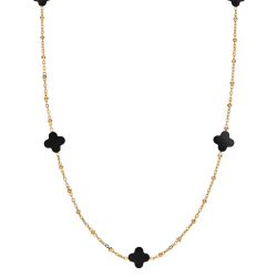 Traveller Damen Collier - Edelstahl - Vergoldet - Schwarz - Blumen - 10mm - 90 cm
