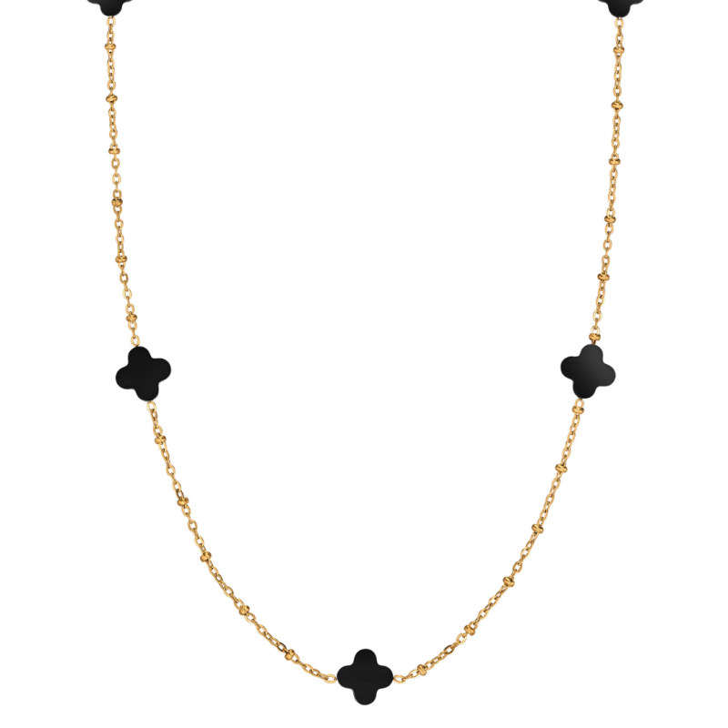 Traveller Kette - Gold - Plus / Blume - 1 x 1 cm - Schwarz - Edelstahl - 90 cm - Vergoldet - 181269