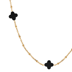 Traveller Dames Ketting - Edelstaal - Verguld - Zwart - Bloem - 10mm - 90 cm