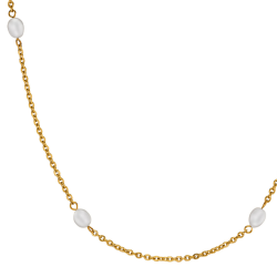 Traveller Dames Ketting - Verguld - Zoetwater Parels - Wit - 10x6 mm - Edelstaal