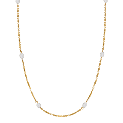 Traveller Dames Ketting - Verguld - Zoetwater Parels - Wit - 10x6 mm - Edelstaal - 181274