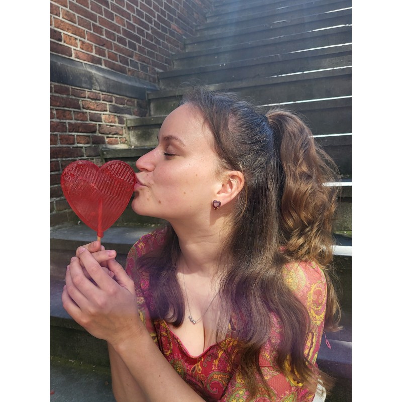 Traveller Clip-on Earrings - Gold Coloured - Zirkonia - Red - Gold Plated - Heart - 13x12 mm