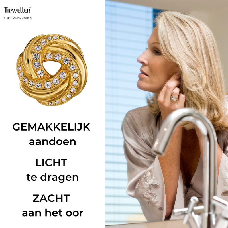 Traveller Clip Oorbellen - Verguld - Kristal - Knoop - Ø 17 mm