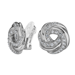 Traveller Clip-on Earrings - Silver Coloured - Crystals - Knot - Ø 17 mm - Platinum Plated