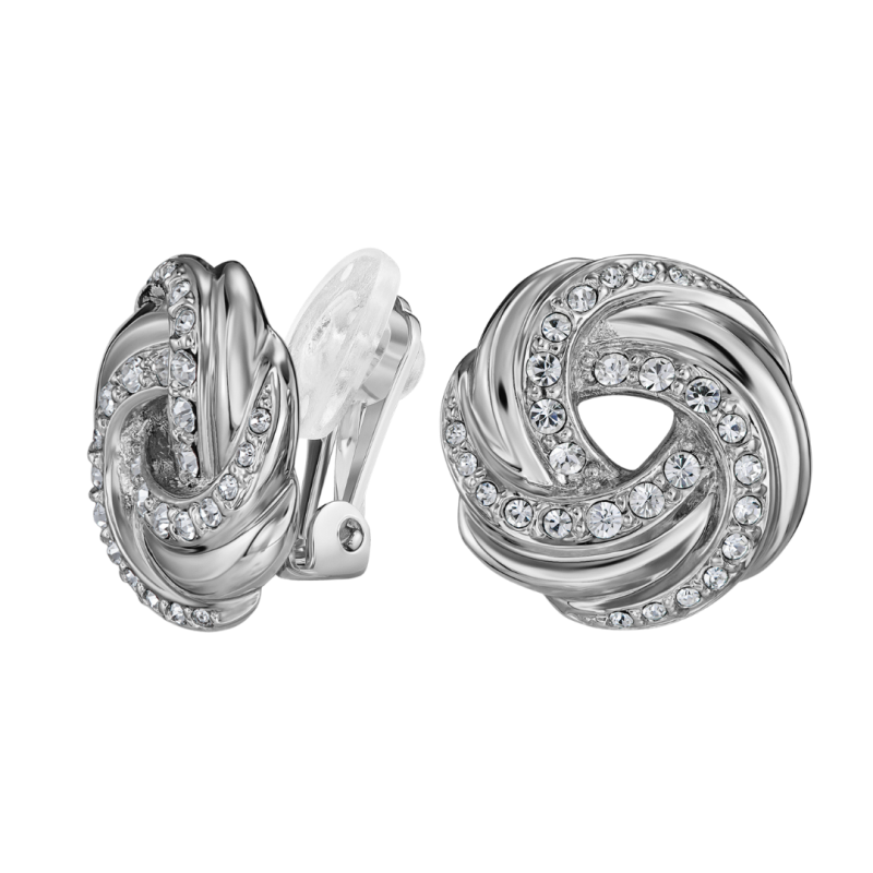 Traveller Clip Oorbellen - Zilverkleurig - Kristal - Knoop - Ø 17 mm - Geplatineerd - 157745
