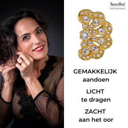 Traveller Clip Oorbellen - Verguld - Kristal - Bloem - 20x12 mm