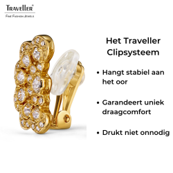 Traveller Clip Oorbellen - Verguld - Kristal - Bloem - 20x12 mm