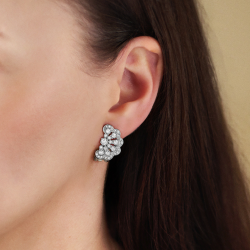 Traveller Clip-on Earrings - Silver Coloured - Crystals - Flower - Platinum Plated - 20x12 mm