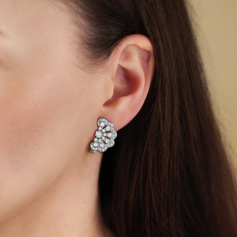 Traveller Clip-on Earrings - Silver Coloured - Crystals - Flower - Platinum Plated - 20x12 mm