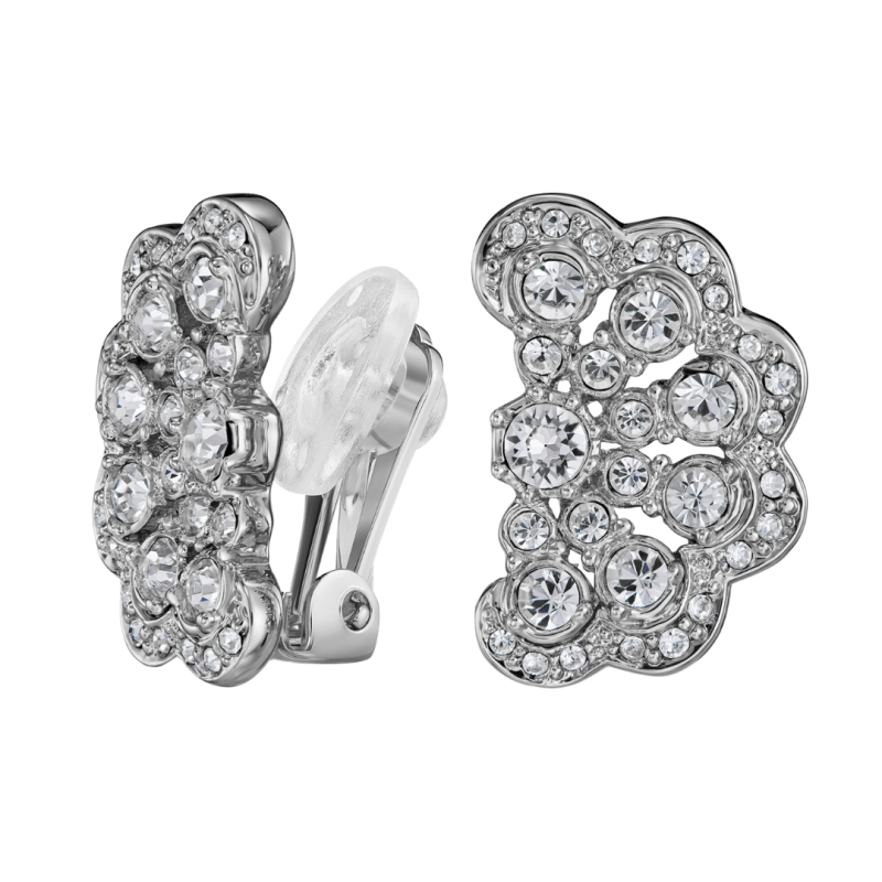 Traveller Ohrclips - Silberfarben - Kristalle - Blüme - Platiniert - 20x12 mm - 157747