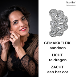 Traveller Clip Oorbellen - Zilverkleurig - Kristal - Bloem - Geplatineerd - 20x12 mm - 157747