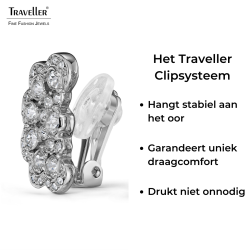 Traveller Clip Oorbellen - Zilverkleurig - Kristal - Bloem - Geplatineerd - 20x12 mm - 157747
